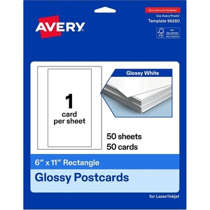 image:imageAvery Printable Rectangle Postcards 6 x 11 Glossy White Cardstock LaserInkjet Cards 25 Total50 cards