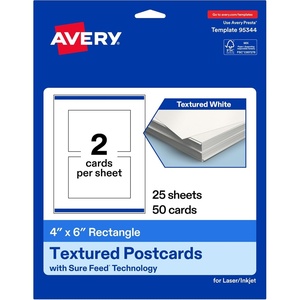image:imageAvery Printable Rectangle Postcards Sure Feed Technology 4 x 6 Textured Matte White PrintToTheEdge Capability Laser amp Inkjet Compatible 20 Total50 Cards