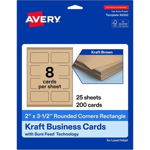 image:imageAvery Printable Rectangle Rounded Corner Business Cards Sure Feed Technology 2 x 312 Kraft Brown Cardstock PrintToTheEdge LaserInkjet Printable 80 Total200 cards