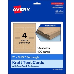 image:imageAvery Printable Rectangle Tent Cards Sure Feed Technology 2 x 35 Kraft Brown Cardstock PrintToTheEdge LaserInkjet Printable 100 Total Great for Table Talkers Promotional Signs and More100 cards