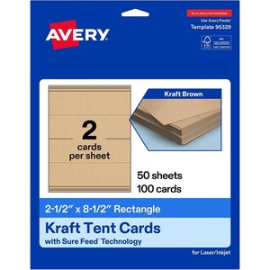 image:imageAvery Printable Rectangle Tent Cards Sure Feed Technology 25 x 85 Kraft Brown Carstock LaserInkjet 100 Total Great for Table Talkers Promotional Signs Instructional Signs and More100 cards