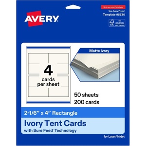 image:imageAvery Printable Rectangle Tent Cards with Sure Feed Technology 216 x 4 Matte Ivory Cardstock PrinttotheEdge LaserInkjet 200 Total Great for Table Talkers Promotional Signs and More200 cards