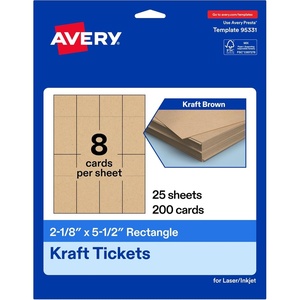 image:imageAvery Printable Rectangle Tickets 218 x 512 Kraft Brown Cardstock LaserInkjet Printable 400 Total200 cards