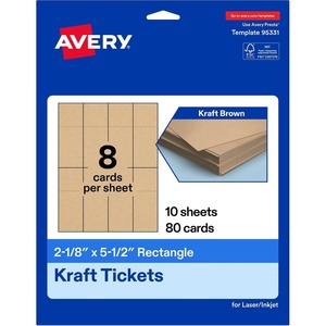 image:imageAvery Printable Rectangle Tickets 218 x 512 Kraft Brown Cardstock LaserInkjet Printable 400 Total80 cards