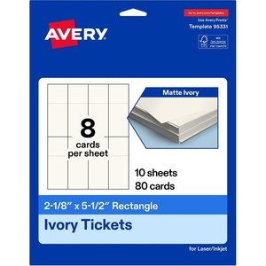 image:imageAvery Printable Rectangle Tickets 218 x 512 Matte Ivory Cardstock LaserInkjet Printable 200 Total80 cards
