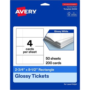 image:imageAvery Printable Rectangle Tickets 234 x 812 Glossy White Cardstock LaserInkjet Printable 100 Total200 cards