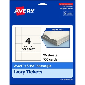 image:imageAvery Printable Rectangle Tickets 234 x 812 Matte Ivory Cardstock LaserInkjet Printable 200 Total100 cards