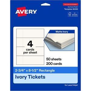 image:imageAvery Printable Rectangle Tickets 234 x 812 Matte Ivory Cardstock LaserInkjet Printable 200 Total200 cards