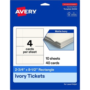 image:imageAvery Printable Rectangle Tickets 234 x 812 Matte Ivory Cardstock LaserInkjet Printable 200 Total40 cards