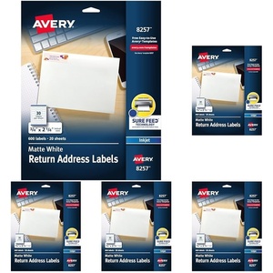 image:imageAvery Printable Return Address Labels 075 x 225 Matte White Sure Feed Technology Inkjet Printer Compatible 600 Blank Labels Great for Mailing Branding School Supplies and More 8257Pack of 3000