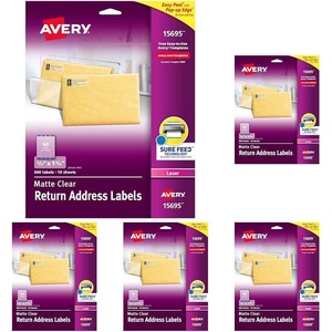 image:imageAvery Printable Return Address Labels Sure Feed Technology 23 x 134 Matte Clear 600 Blank Mailing Labels 1569523 in X 134 in Pack of 5