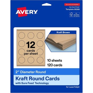 image:imageAvery Printable Round Cards Sure Feed Technology 2 Diameter Matte White Cardstock PrinttotheEdge LaserInkjet Cards 300 TotalKraft Brown