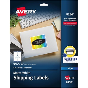 image:imageAvery Printable Shipping Labels 313 x 4 Matte White Sure Feed Technology Inkjet Printer Compatible 120 Blank Labels Great for Mailing Branding School Supplies and More 82541 x 2 58