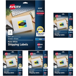 image:imageAvery Printable Shipping Labels 313 x 4 Matte White Sure Feed Technology Inkjet Printer Compatible 120 Blank Labels Great for Mailing Branding School Supplies and More 82541 x 2 58 Pack of 5