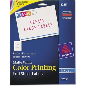 image:imageAvery Printable Shipping Labels 85 x 11 Matte White Inkjet Printer Compatible 20 Blank Labels Great for Signage Packaging School Supplies and More 8255One Size