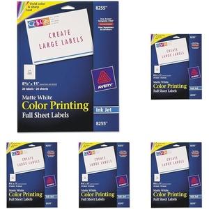 image:imageAvery Printable Shipping Labels 85 x 11 Matte White Inkjet Printer Compatible 20 Blank Labels Great for Signage Packaging School Supplies and More 8255One Size Pack of 5