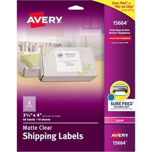 image:imageAvery Printable Shipping Labels Sure Feed Technology 313 x 4 Matte Clear 60 Blank Mailing Labels 15664313 x 4 Pack of 5