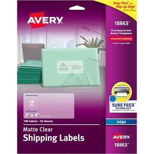 image:imageAvery Printable Shipping Labels with Sure Feed 2 x 4 Matte Clear 100 Blank Mailing Labels 188632 x 4