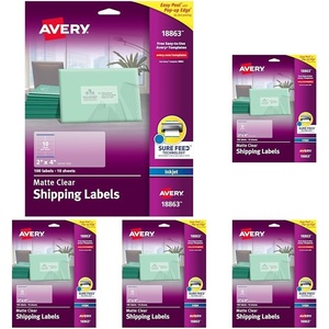 image:imageAvery Printable Shipping Labels with Sure Feed 2 x 4 Matte Clear 100 Blank Mailing Labels 188632 x 4 Pack of 5
