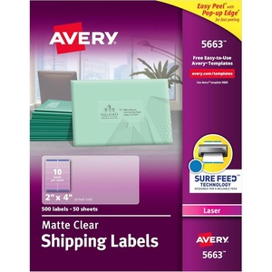 image:imageAvery Printable Shipping Labels with Sure Feed 2 x 4 Matte Clear 500 Blank Mailing Labels 5663500 labels