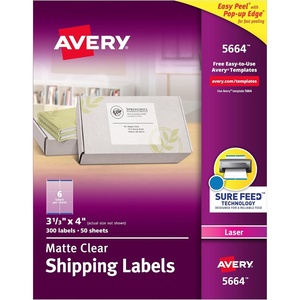 image:imageAvery Printable Shipping Labels with Sure Feed 313 x 4 Matte Clear 300 Blank Mailing Labels 5664313 x 4