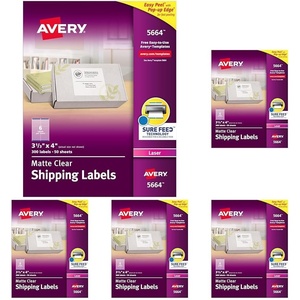 image:imageAvery Printable Shipping Labels with Sure Feed 313 x 4 Matte Clear 300 Blank Mailing Labels 5664313 x 4 Pack of 5