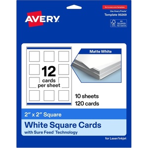 image:imageAvery Printable Square Cards Sure Feed Technology 2 x 2 Matte White Cardstock PrinttotheEdge LaserInkjet Cards 120 TotalMate White