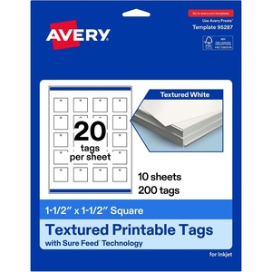 image:imageAvery Printable Square Tags Sure Feed Technology 15 x 15 Textured Matte White PrinttoTheEdge Capability Laser amp Inkjet Compatible 200 Total200 Tags