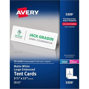 image:imageAvery Printable Tent Cards 35 x 11 White with Embossed Border 50 Blank Place Cards for Laser and Inkjet Printers 5309White