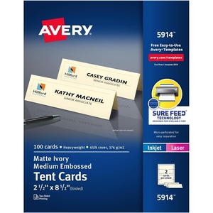 image:imageAvery Printable Tent Cards with Sure Feed Technology 25 x 85 Ivory with Embossed Border 100 Blank Place Cards for Laser or Inkjet Printers 5914Ivory