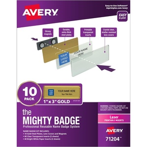 image:imageAvery Reusable Magnetic Professional Name Badge System 1 x 3 Gold Name Tags 50 Identification Badges 120 Laser Printable Inserts Design Software Included 71207Laser