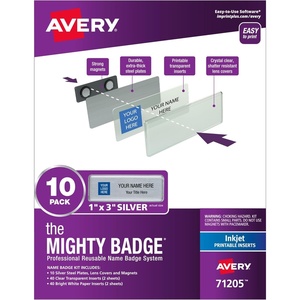 image:imageAvery Reusable Magnetic Professional Name Badge System 1 x 3 Silver Name Tags 50 Identification Badges 120 Laser Printable Inserts Design Software Included 71208Inkjet