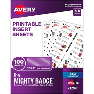 image:imageAvery Reusable Magnetic Professional Name Badge System Refills Inserts for 1 x 3 Name Tags Compatible with Laser Printers 100 Clear Printable Inserts 71210Inkjet