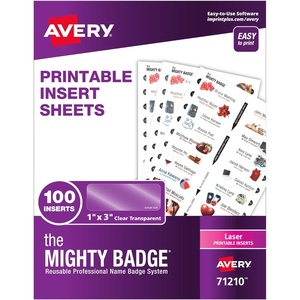 image:imageAvery Reusable Magnetic Professional Name Badge System Refills Inserts for 1 x 3 Name Tags Compatible with Laser Printers 100 Clear Printable Inserts 71210Laser