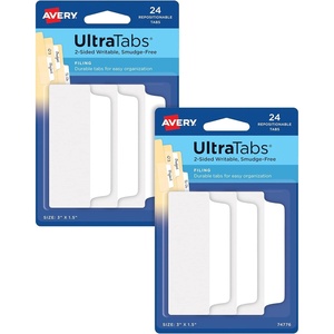 image:imageAvery Ultra Tabs File Tabs 3 x 15 2Side Writable White SelfAdhesive 24 Per Pack 48 Total 2Pack of 74776