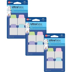 image:imageAvery Ultra Tabs Mini Tabs 1 x 15 2Side Writable Assorted Pastel Colors Self Adhesive Repositionable 40 Per Pack 120 Total 3Pack of 74761