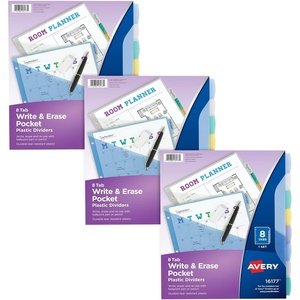image:imageAvery Write amp Erase Pocket Plastic Dividers for 3 Ring Binders 8 Tab Sets Multicolor Works with Sheet Protectors 3 Sets 3170124 Sets