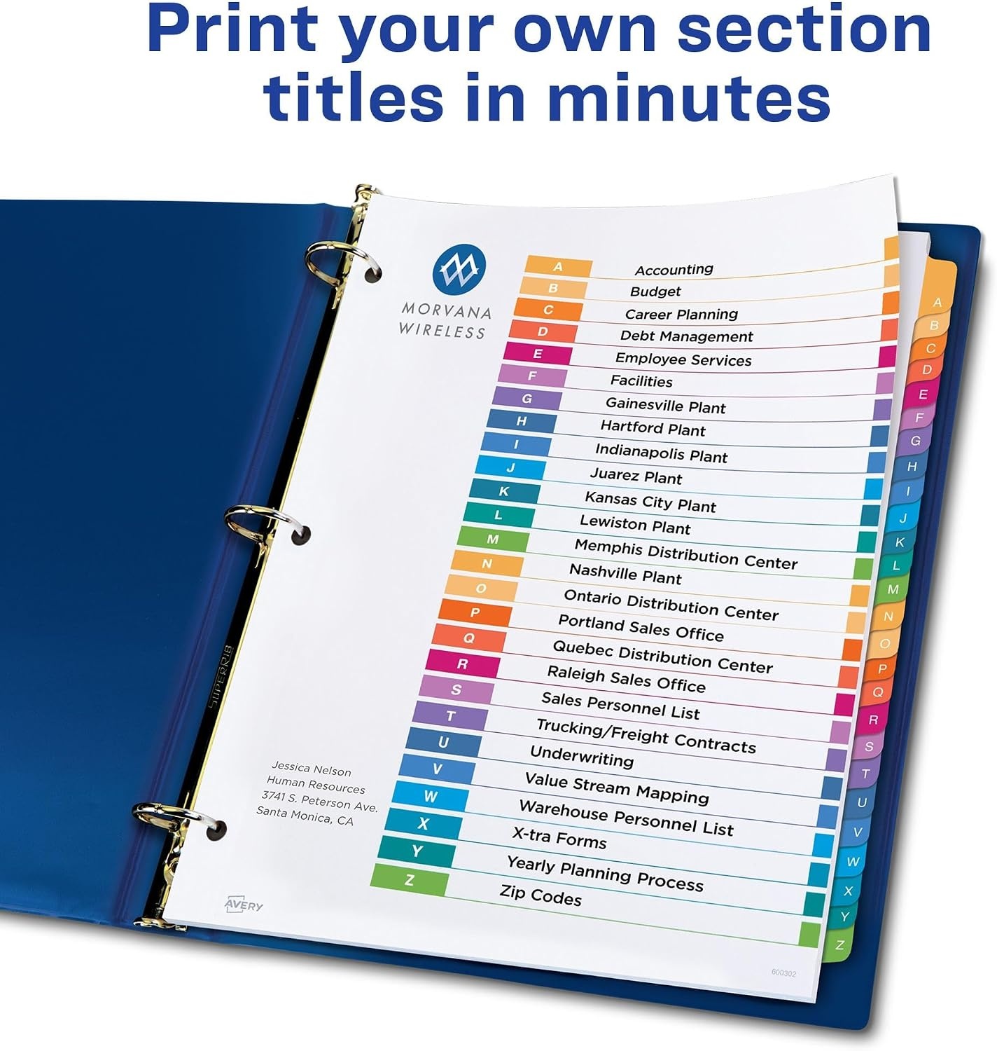 image:imageAvery AZ Dividers for 3 Ring Binders 26 Tabs per Set Customizable Table of Contents Multicolor Tabs Great for Organizing Reports Projects and More 111250281 H x 110 L x 110 W Pack of 12