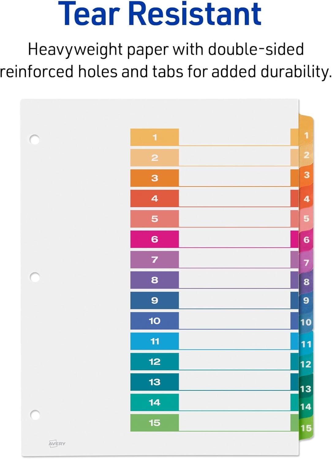 image:imageAvery Dividers for 3 Ring Binders 15 Tabs per Set Customizable Table of Contents Multicolor Tabs Great for Organizing Reports Projects and More 3 Sets of 1107415 tabs Pack of 8
