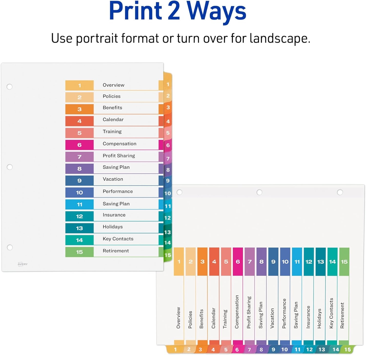 image:imageAvery Dividers for 3 Ring Binders 15 Tabs per Set Customizable Table of Contents Multicolor Tabs Great for Organizing Reports Projects and More 3 Sets of 1107415 tabs