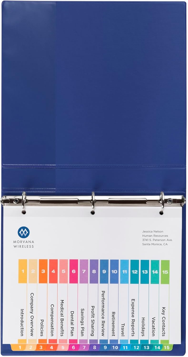 image:imageAvery Dividers for 3 Ring Binders 15 Tabs per Set Customizable Table of Contents Multicolor Tabs Great for Organizing Reports Projects and More 3 Sets of 1107415 tabs Pack of 8