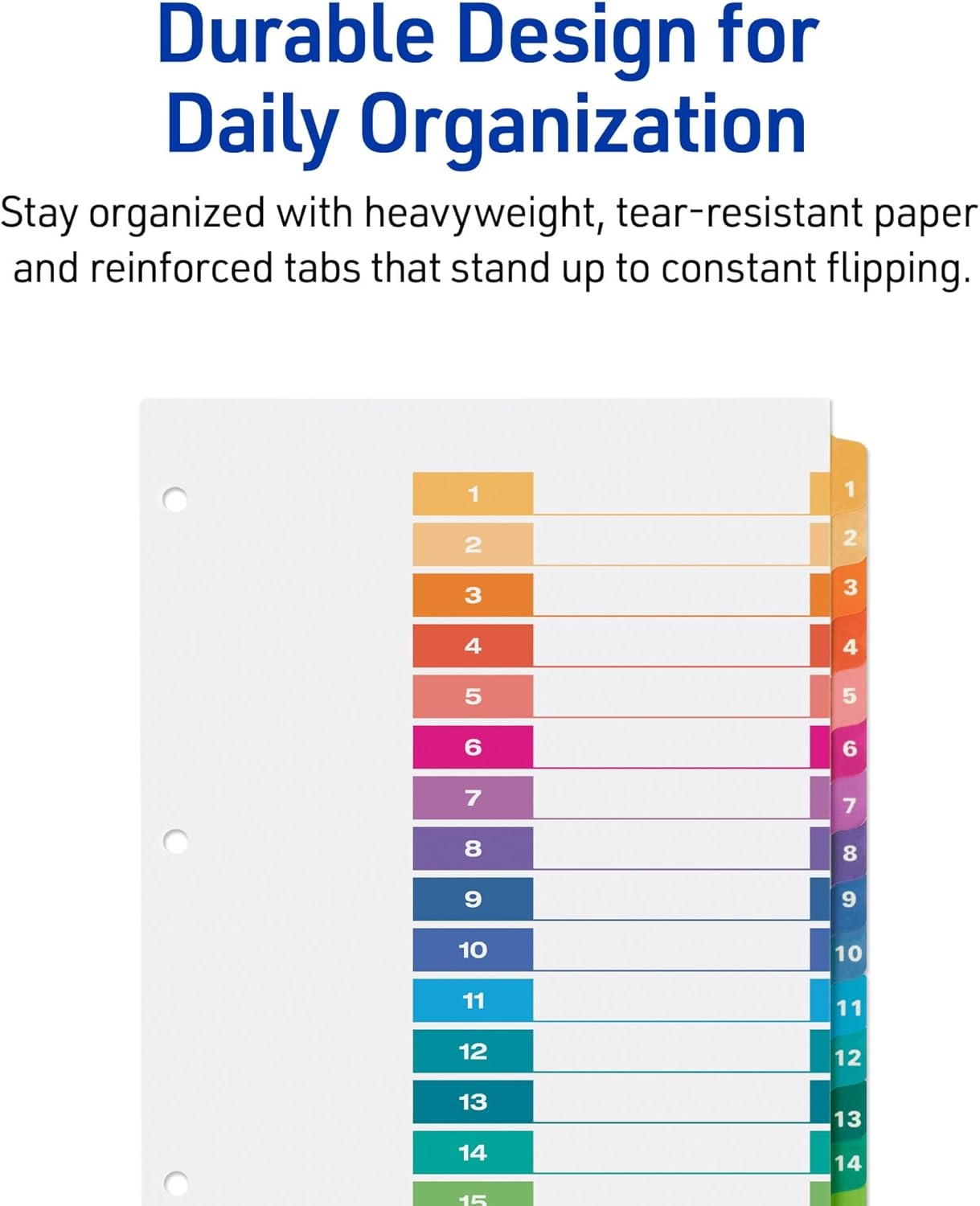 image:imageAvery Dividers for 3 Ring Binders 15 Tabs per Set Customizable Table of Contents Multicolor Tabs Great for Organizing Reports Projects and More 3 Sets of 1107415 tabs
