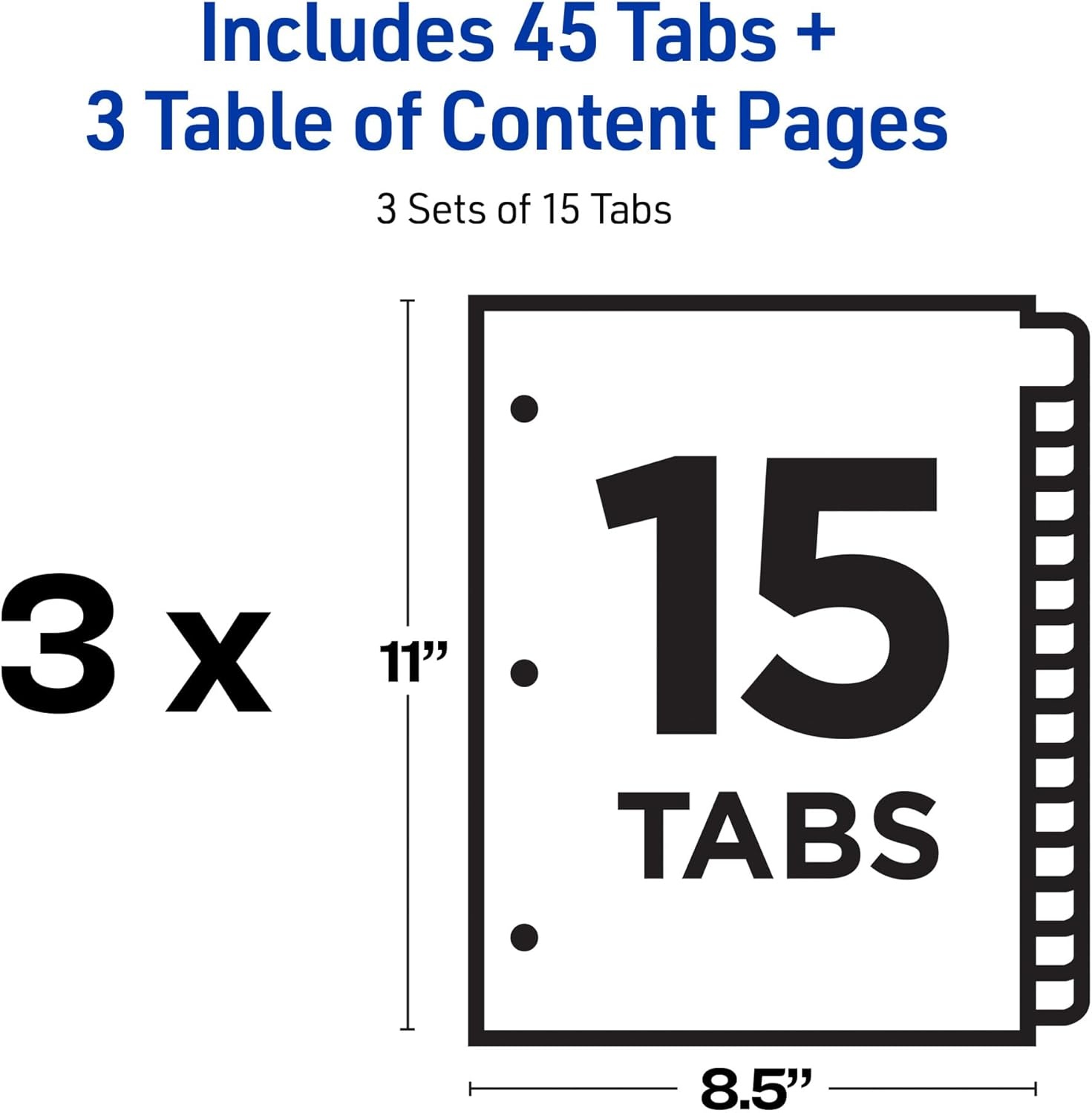 image:imageAvery Dividers for 3 Ring Binders 15 Tabs per Set Customizable Table of Contents Multicolor Tabs Great for Organizing Reports Projects and More 3 Sets of 1107415 tabs