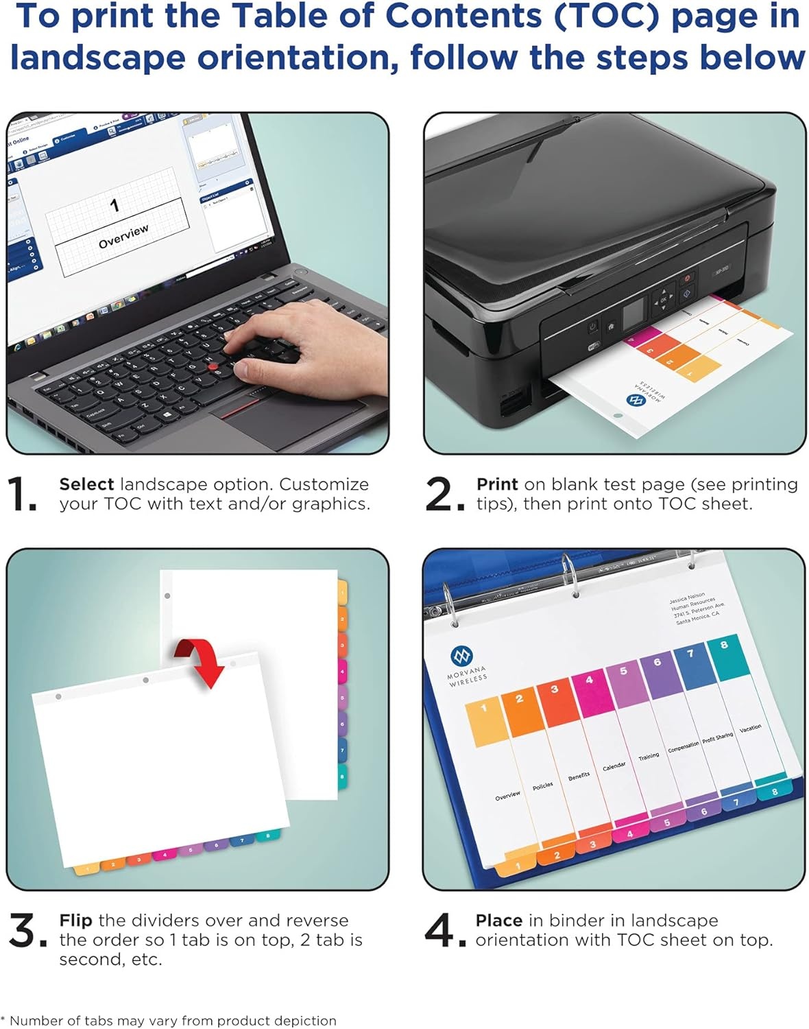 image:imageAvery Dividers for 3 Ring Binders 8 Tabs per Set Customizable Table of Contents Multicolor Tabs Great for Organizing Reports Projects and More 3 Sets of 11071