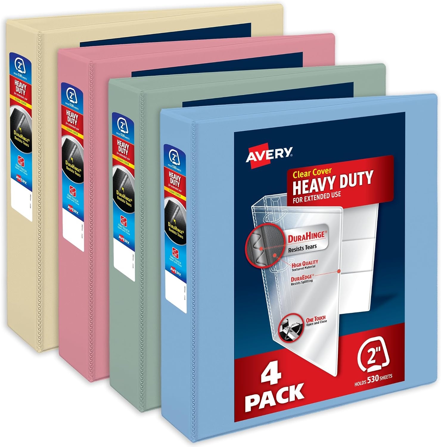 image:imageAvery HeavyDuty View 3 Ring Binders 15 Inch One Touch Slant Rings 375Sheet Capacity Assorted Pastel Colors 4Pack 79634  for School Office Teachers Classrooms amp Home OrganizationAssorted Pastels