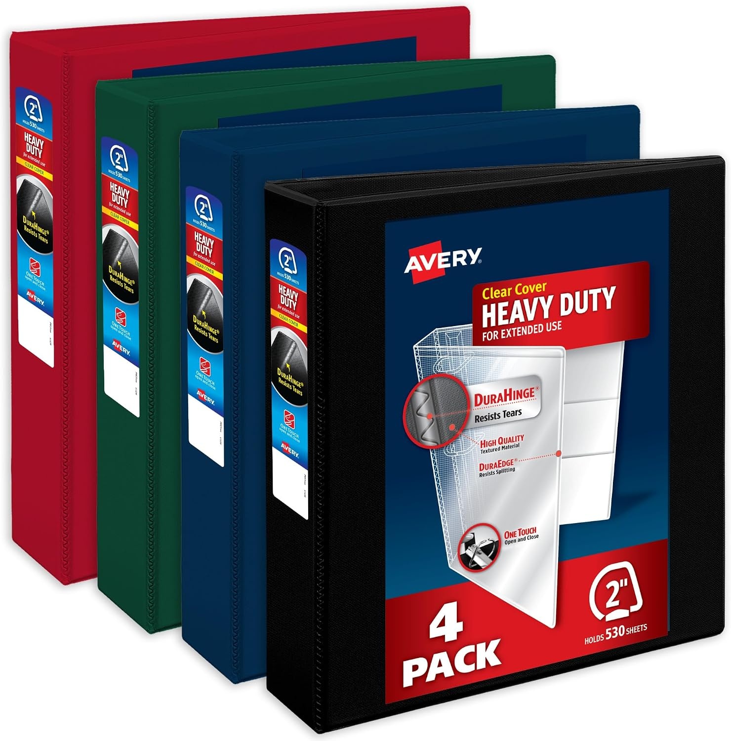 image:imageAvery HeavyDuty View 3 Ring Binders 15 Inch One Touch Slant Rings 375Sheet Capacity Assorted Pastel Colors 4Pack 79634  for School Office Teachers Classrooms amp Home OrganizationAssorted Darks