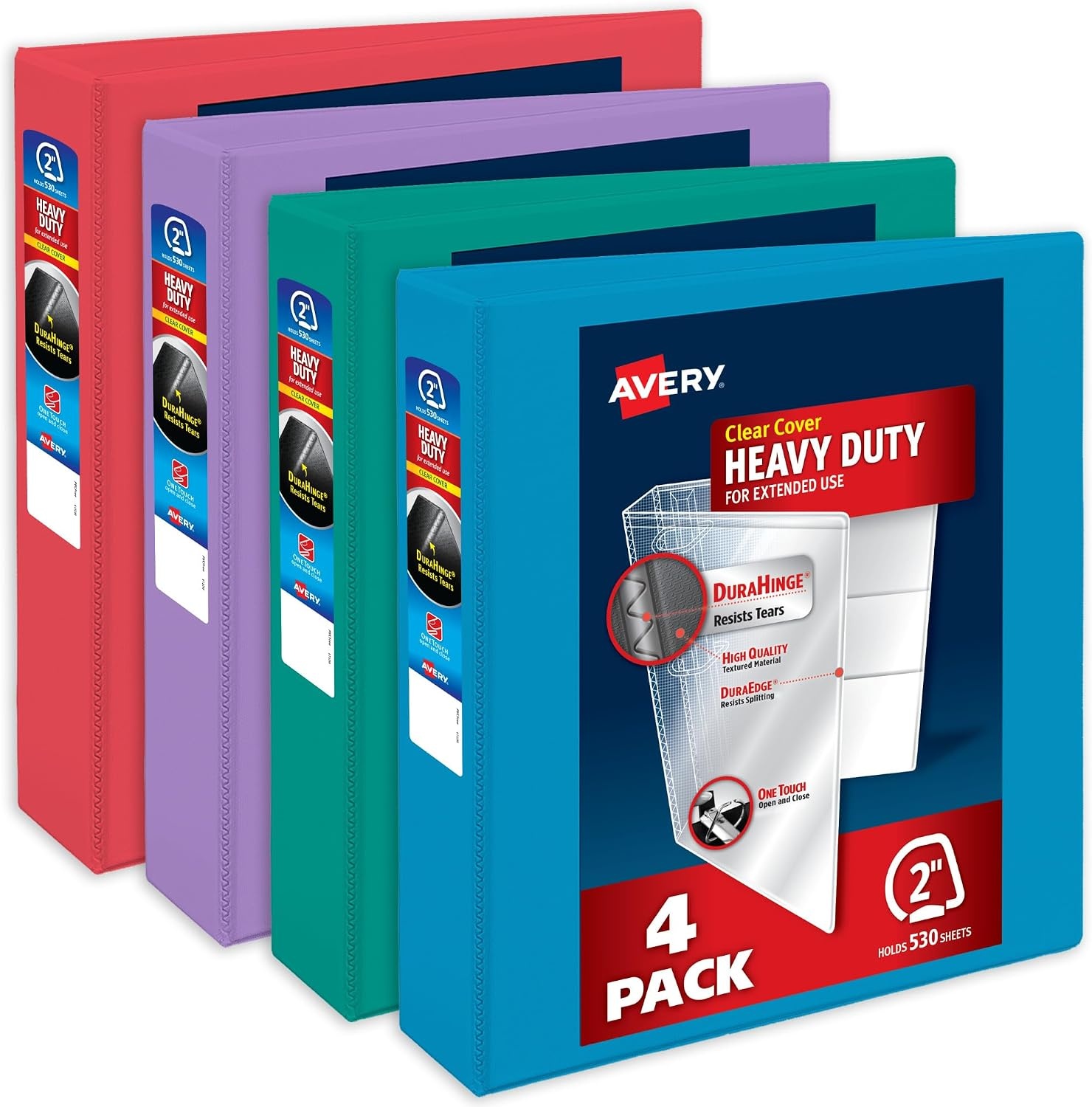 image:imageAvery HeavyDuty View 3 Ring Binders 15 Inch One Touch Slant Rings 375Sheet Capacity Assorted Pastel Colors 4Pack 79634  for School Office Teachers Classrooms amp Home OrganizationAssorted Brights