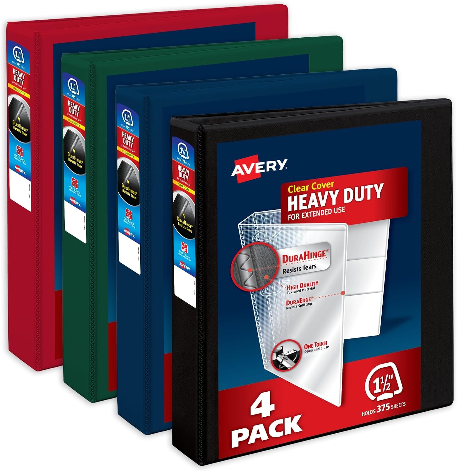 image:imageAvery HeavyDuty View 3 Ring Binders 15 Inch One Touch Slant Rings 375Sheet Capacity Assorted Pastel Colors 4Pack 79634  for School Office Teachers Classrooms amp Home OrganizationAssorted Darks