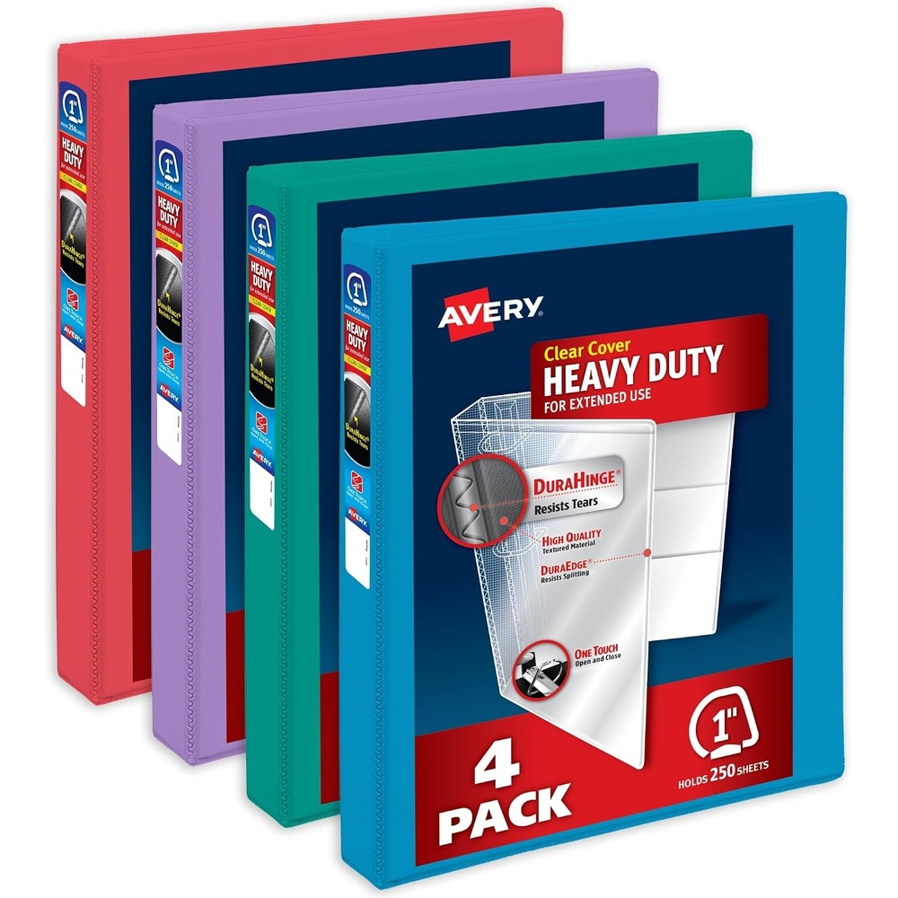 image:imageAvery HeavyDuty View 3 Ring Binders 15 Inch One Touch Slant Rings 375Sheet Capacity Assorted Pastel Colors 4Pack 79634  for School Office Teachers Classrooms amp Home OrganizationAssorted Brights