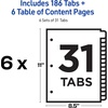 image:imageAvery 131 Dividers for 3 Ring Binders 31 Tabs per Set Customizable Table of Contents Classic White Tabs Great for Organizing Reports Projects and More 11128White